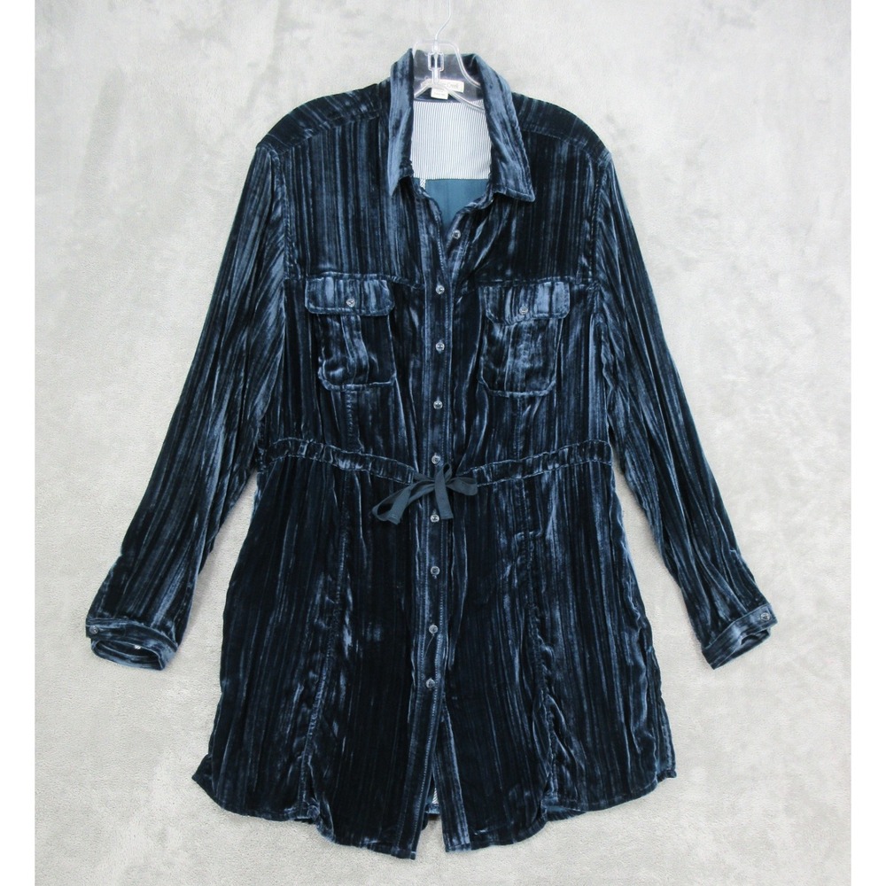Coldwater Creek Shirt Womens Size L Silk Blend Velvet Drawstring Waist Pockets